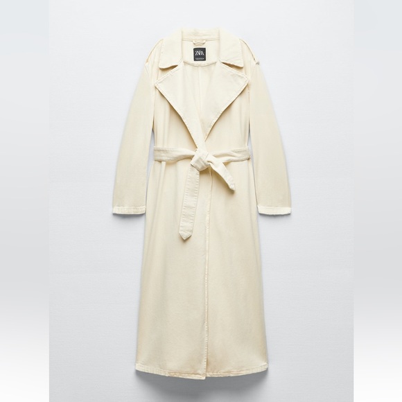 Zara BELTED COTTON TOPCOAT. Ecru. Size XS. New with Tags. - Picture 5 of 7